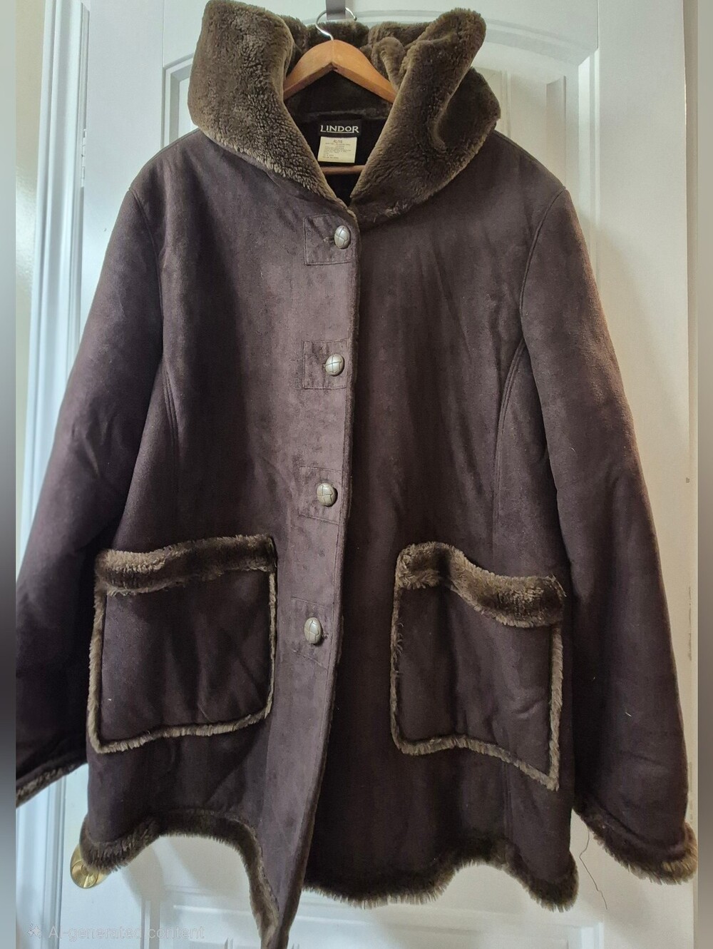 Womens Vintage Y2K Chocolate Brown Faux-Suade Lindor Coat Size XL